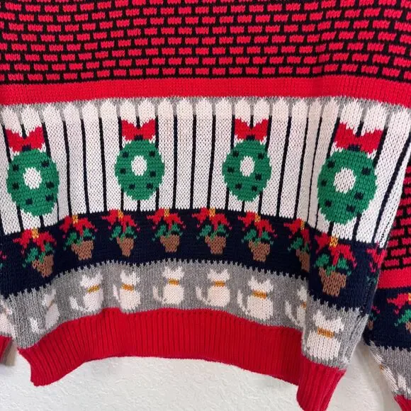 Vintage Christmas Sweater Women Small Ugly Xmas Party Carolers Cats Holiday 90s - Picture 9 of 12